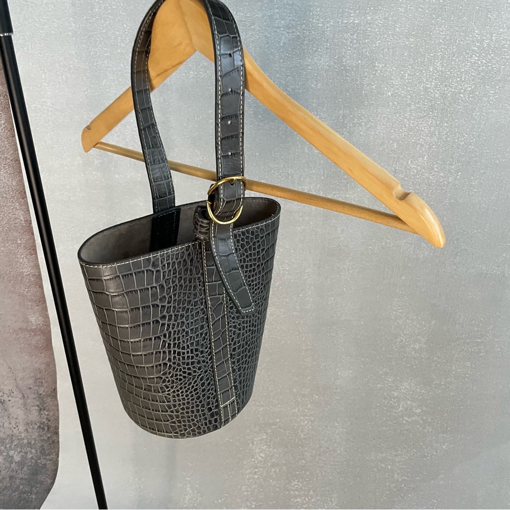 Trademark gray faux croc leather bucket bag